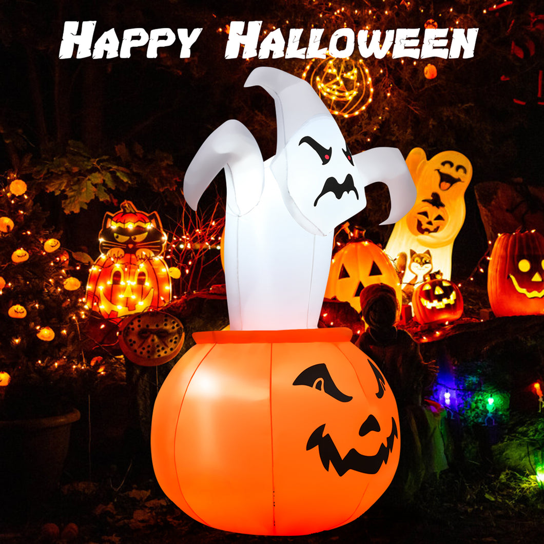 Gymax 6ft Inflatable Ghost in Pumpkin Halloween Decoration w/ Built-in LED Light