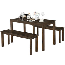 Load image into Gallery viewer, Gymax 3pcs Dining Set Modern Studio Collection Table with 2 Benches Wood Legs Coffee
