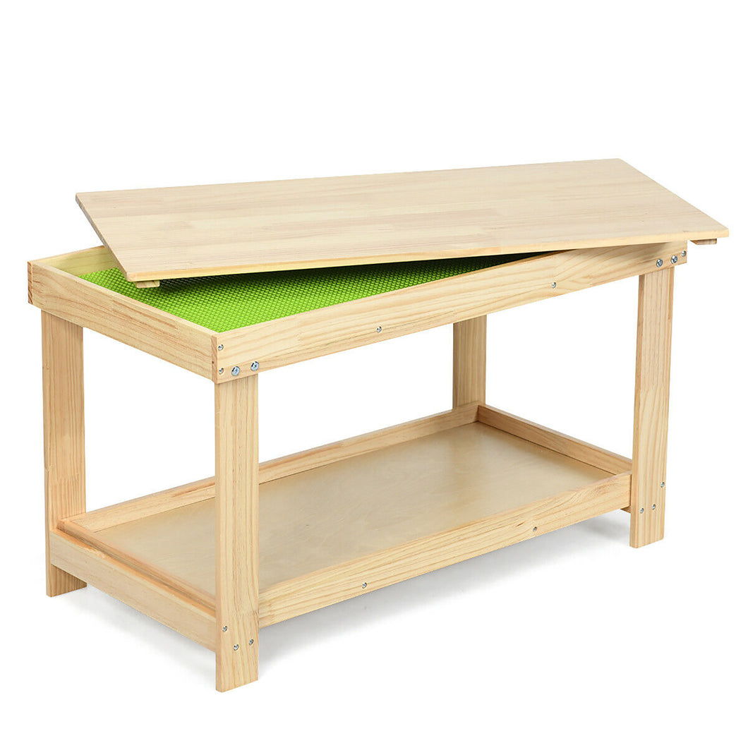 Gymax Solid Wood Kids Activity Play Table Block Table Multifunction W/Storage