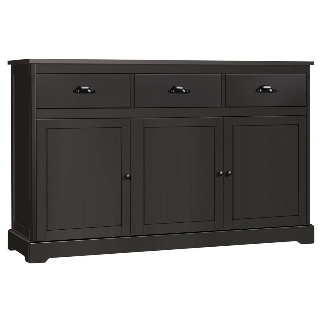 Gymax 3 Drawers Sideboard Buffet Cabinet Console Table Kitchen Storage Cupboard Brown