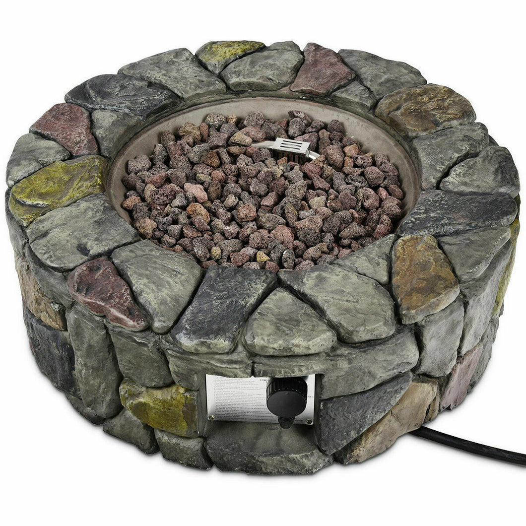 Gymax 28 inch Stone Gas Fire Pit 40,000 BTU Propane Patio Yard w/ Lava Rocks
