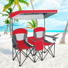 Load image into Gallery viewer, Gymax Folding 2-person Camping Chairs Double Sunshade Chairs w/ Canopy Blue/Turquoise/Red
