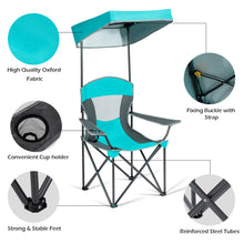 Load image into Gallery viewer, Gymax Folding Sunshade Chair Camping Chair Outdoor w/ Canopy Carrying Bag Turquoise
