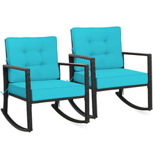 Load image into Gallery viewer, Gymax 2PCS Outdoor Wicker Rocking Chair Patio Rattan Single Chair Glider w/ Turquoise Cushion
