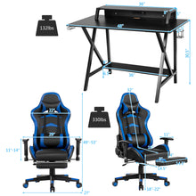 Load image into Gallery viewer, Gymax Gaming Desk&amp;Massage Gaming Chair Set w/ Footrest Monitor Shelf Power Strip Blue
