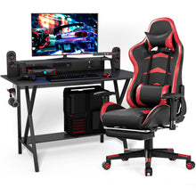 Load image into Gallery viewer, Gymax Gaming Desk&amp;Massage Gaming Chair Set w/ Footrest Monitor Shelf Power Strip Red
