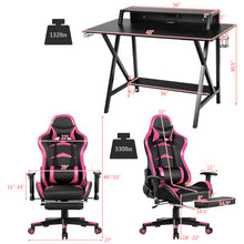 Load image into Gallery viewer, Gymax Gaming Desk&amp;Massage Gaming Chair Set w/ Footrest Monitor Shelf Power Strip Pink
