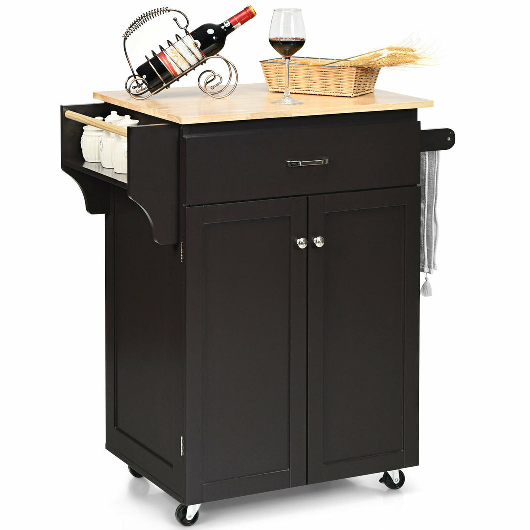 Gymax Rolling Kitchen Island Utility Kitchen Cart Storage Cabinet Brown/White