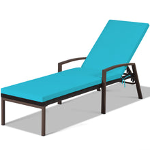 Load image into Gallery viewer, Gymax Adjustable Rattan Chaise Recliner Lounge Chair Patio Outdoor w/ Turquoise Cushion

