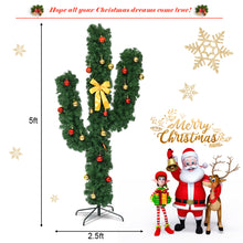 Load image into Gallery viewer, Gymax 5ft Artificial Pre-Lit Cactus Christmas Tree w/ Metal Stand Ball Ornaments
