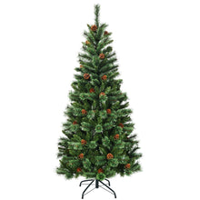 Load image into Gallery viewer, Gymax 6Ft Christmas Tree Artificial Hinged Tree w/ Pine Cones Metal Stand
