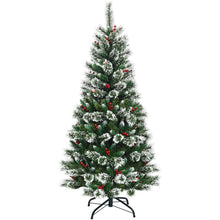 Load image into Gallery viewer, Gymax 6 FT Artificial Christmas Tree Snow Flocked Hinged Tree w/ Red Berries
