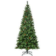 Load image into Gallery viewer, Gymax 8Ft Christmas Tree Artificial Hinged Tree w/ Pine Cones Metal Stand
