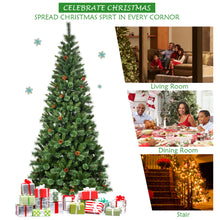 Load image into Gallery viewer, Gymax 8Ft Christmas Tree Artificial Hinged Tree w/ Pine Cones Metal Stand
