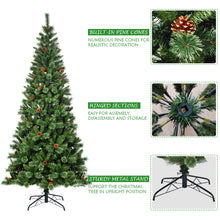 Load image into Gallery viewer, Gymax 8Ft Christmas Tree Artificial Hinged Tree w/ Pine Cones Metal Stand
