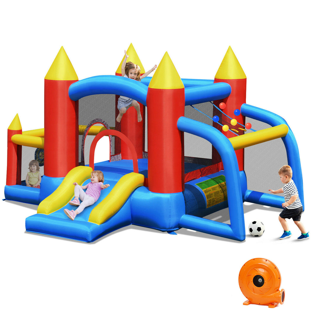 Gymax Kid Inflatable Bounce House Slide Jumping Castle w/Soccer Goal Ball Pit & Blower