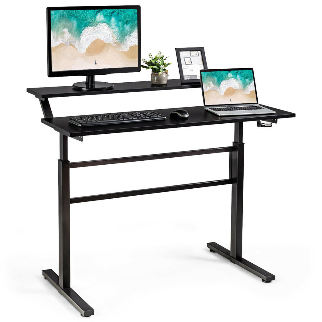 Gymax Standing Desk Crank Adjustable Sit to Stand Workstation with Monitor Shelf