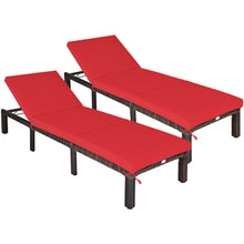 Load image into Gallery viewer, Gymax 2PCS Adjustable Patio Rattan Chaise Lounge Chair Recliner Outdoor w/ Red Cushion

