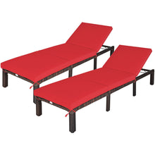 Load image into Gallery viewer, Gymax 2PCS Adjustable Patio Rattan Chaise Lounge Chair Recliner Outdoor w/ Red Cushion

