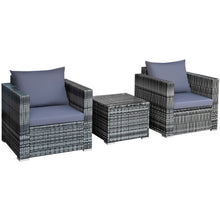 Load image into Gallery viewer, Gymax 3PCS Rattan Patio Conversation Set Outdoor Furniture Set w/ Table Cushion
