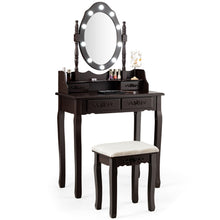 Load image into Gallery viewer, Gymax Makeup Vanity Dressing Table Set w/10 Dimmable Bulbs Cushioned Stool
