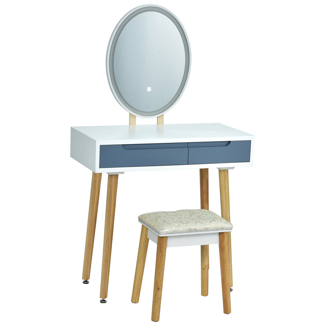 Gymax Makeup Vanity Dressing Table Set w/ Touch Screen Padded Stool Black/White/Gray