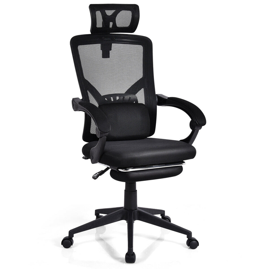 Gymax High Back Office Recliner Chair Adjustable Headrest w/ Footrest & Lumbar Pillow