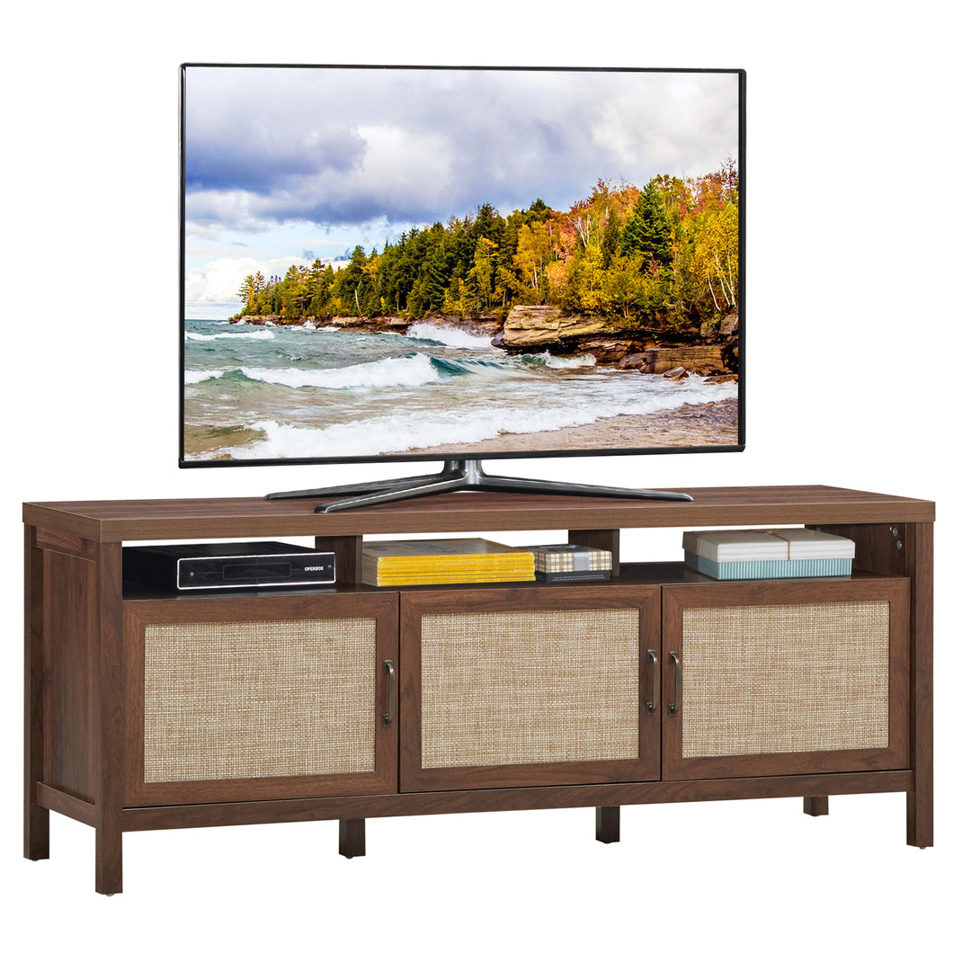 Gymax TV Stand Entertainment Media Center for TV's up to 65'' w/ Rattan Doors