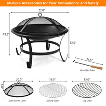 Load image into Gallery viewer, Gymax 22'' Steel Outdoor Fire Pit Bowl BBQ Grill W/ Wood Grate Cooking Grate Poker

