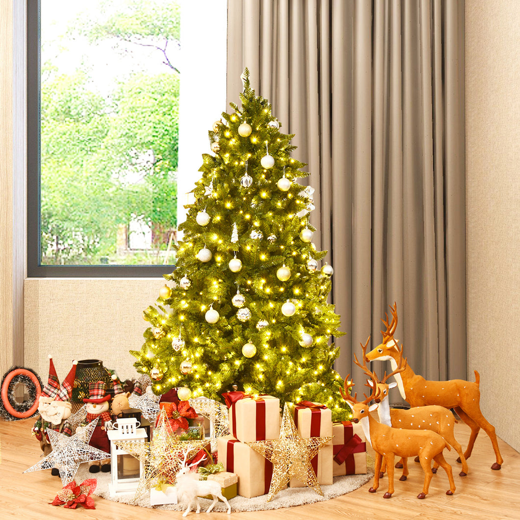 Gymax 5Ft Pre-lit Christmas Tree Hinged Fir Tree w/ 8 Flash Modes LED Lights