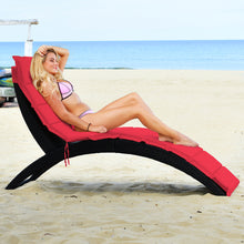 Load image into Gallery viewer, Gymax Foldable Rattan Wicker Chaise Lounge Chair w/ Red Cushion Patio Outdoor
