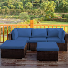 Load image into Gallery viewer, Gymax 5PCS Rattan Patio Conversation Set Outdoor Furniture Set w/ Ottoman Navy Cushion
