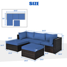 Load image into Gallery viewer, Gymax 5PCS Rattan Patio Conversation Set Outdoor Furniture Set w/ Ottoman Navy Cushion
