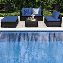 Load image into Gallery viewer, Gymax 5PCS Rattan Patio Conversation Set Outdoor Furniture Set w/ Ottoman Navy Cushion
