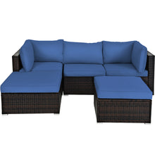 Load image into Gallery viewer, Gymax 5PCS Rattan Patio Conversation Set Outdoor Furniture Set w/ Ottoman Navy Cushion
