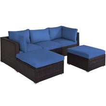Load image into Gallery viewer, Gymax 5PCS Rattan Patio Conversation Set Outdoor Furniture Set w/ Ottoman Navy Cushion
