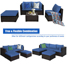 Load image into Gallery viewer, Gymax 5PCS Rattan Patio Conversation Set Outdoor Furniture Set w/ Ottoman Navy Cushion
