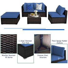 Load image into Gallery viewer, Gymax 5PCS Rattan Patio Conversation Set Outdoor Furniture Set w/ Ottoman Navy Cushion
