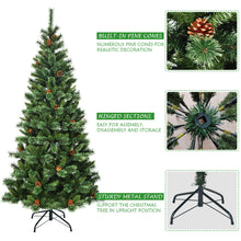 Load image into Gallery viewer, Gymax 7Ft Christmas Tree Artificial Hinged Tree w/ Pine Cones Metal Stand
