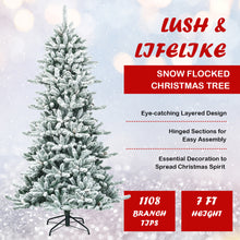 Load image into Gallery viewer, Gymax 7FT Snow Flocked Christmas Tree Hinged Fir Tree w/ Pine Cones Metal Stand
