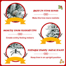 Load image into Gallery viewer, Gymax 7FT Snow Flocked Christmas Tree Hinged Fir Tree w/ Pine Cones Metal Stand
