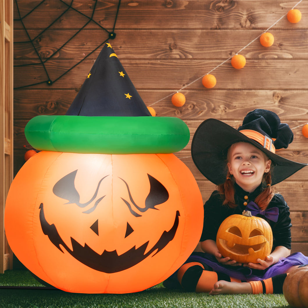 Gymax 4ft Inflatable  Pumpkin Halloween Decoration w/ Witch Hat LED Light
