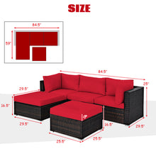 Load image into Gallery viewer, Gymax 5PCS Rattan Patio Conversation Set Outdoor Furniture Set w/ Ottoman Red Cushion
