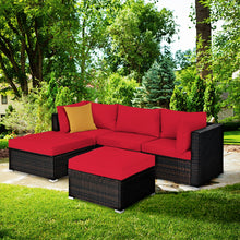 Load image into Gallery viewer, Gymax 5PCS Rattan Patio Conversation Set Outdoor Furniture Set w/ Ottoman Red Cushion
