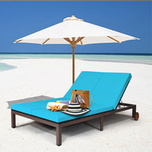 Load image into Gallery viewer, Gymax Adjustable Patio Rattan 2 Person Recliner Lounge Chair w/ Turquoise Cushion Wheel
