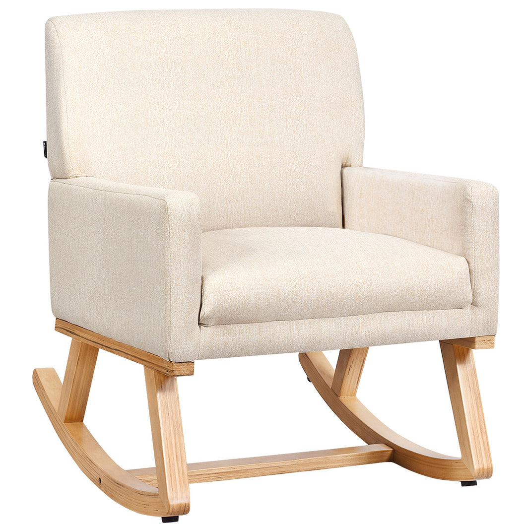 Gymax Mid Century Fabric Rocking Chair Upholstered Accent Armchair Lounge Chair Beige/Gray