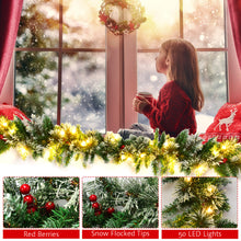 Load image into Gallery viewer, Gymax 9FT Pre-lit Christmas Decoration Garland Rattan w/ LED Lights Timer
