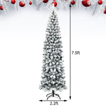 Load image into Gallery viewer, Gymax 7.5ft Snow Flocked Pencil Christmas Tree Artificial Pine Tree w/ Metal Stand
