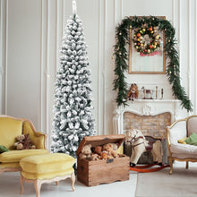 Load image into Gallery viewer, Gymax 7.5ft Snow Flocked Pencil Christmas Tree Artificial Pine Tree w/ Metal Stand
