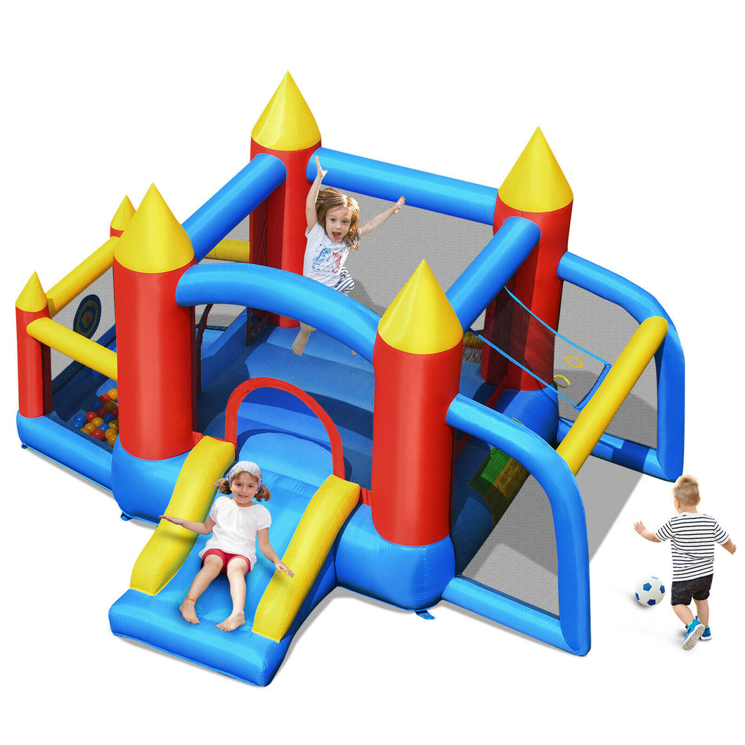 Gymax Inflatable Bounce House Slide Jumping Castle Soccer Goal Ball Pit Without Blower
